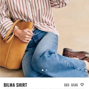 Sezane Striped Button Down Shirt - White and Brown 100% cotton